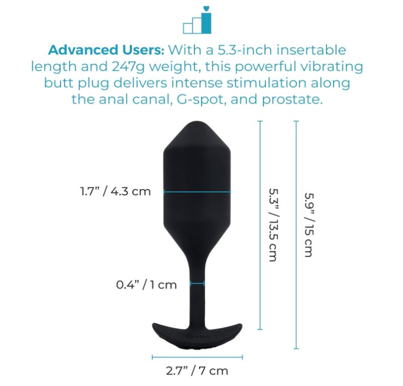 b-Vibe Vibrating Snug Plug XL Black Silicone Rechargeable > Anal Range > Vibrating Butt Plugs