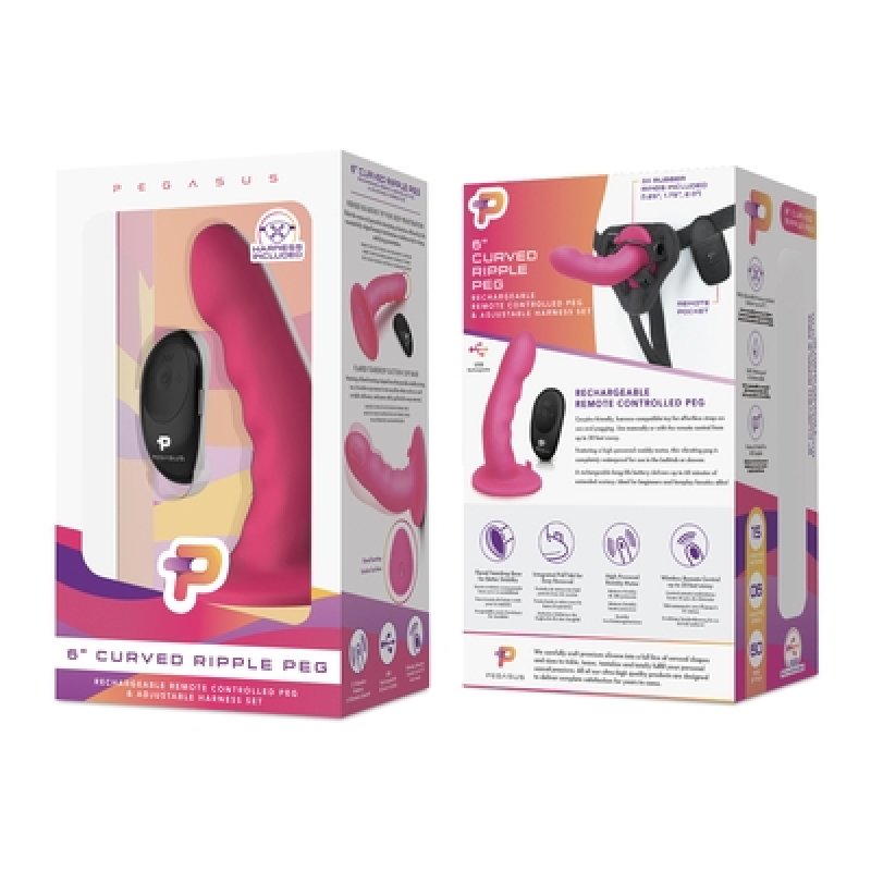 Pegasus 6 Inch Wireless Remote Control Curved Ripple Vibrator With Harness