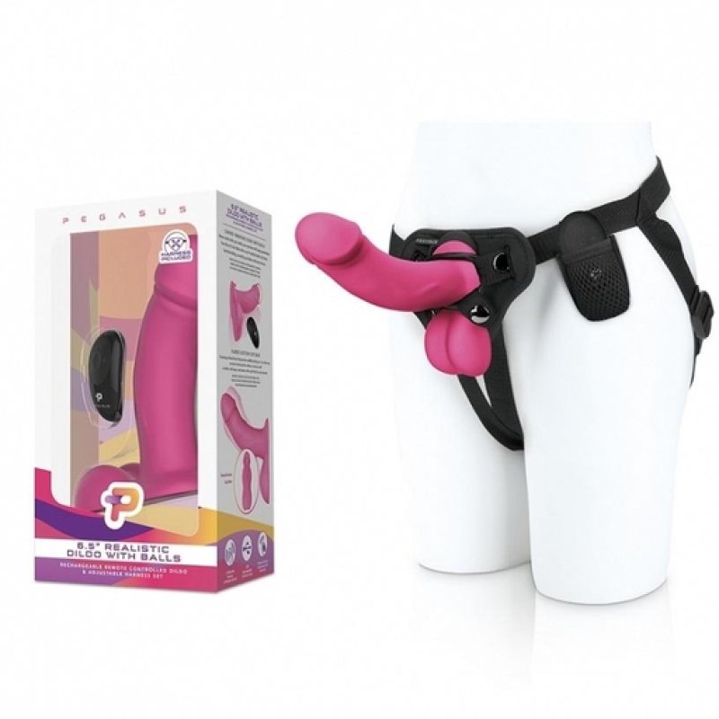 Pegasus 6.5 Inch Realistic Pink Dildo With Balls and Harness Main image
