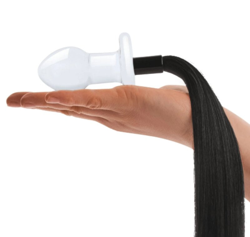 Glas 3 Inch Black Horse Tail Glass Butt Plug