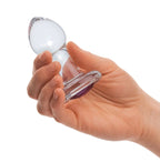 Glas 3.5 Inch Bling Bling Glass Butt Plug With Gem Base in Clear or Dark Hue