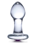 Glas 3.5 Inch Bling Bling Glass Butt Plug With Gem Base in Clear or Dark Hue
