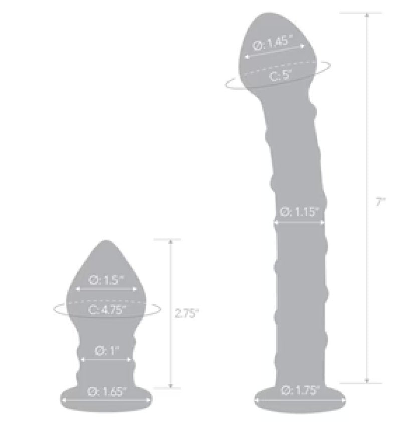 Glas 7.5 Inch and 3 Inch 2pc Double Penetration Blue and Clear Swirly Glass Dildo and Buttplug Set > Glass > Dildos