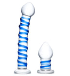 Glas 7.5 Inch and 3 Inch 2pc Double Penetration Blue and Clear Swirly Glass Dildo and Buttplug Set > Glass > Dildos