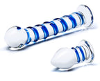 Glas 7.5 Inch and 3 Inch 2pc Double Penetration Blue and Clear Swirly Glass Dildo and Buttplug Set > Glass > Dildos