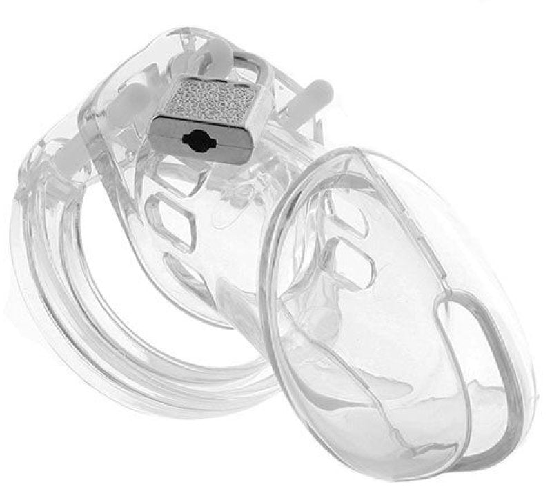 Blue Line Acrylic Transparent Chastity Cage with Lock and Key for Men Main image