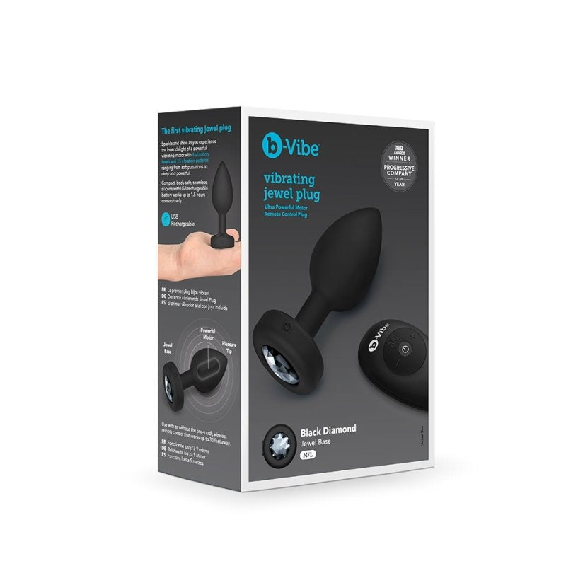 b-Vibe Vibrating Jewel Plug M/L Black Silicone Anal Toy (8.6 cm insertable)
