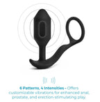b-Vibe Vibrating Snug and Tug Medium Black Penis Ring and Weighted Butt Plug > Anal Range > Vibrating Butt Plugs