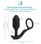 b-Vibe Vibrating Snug and Tug Medium Black Penis Ring and Weighted Butt Plug > Anal Range > Vibrating Butt Plugs