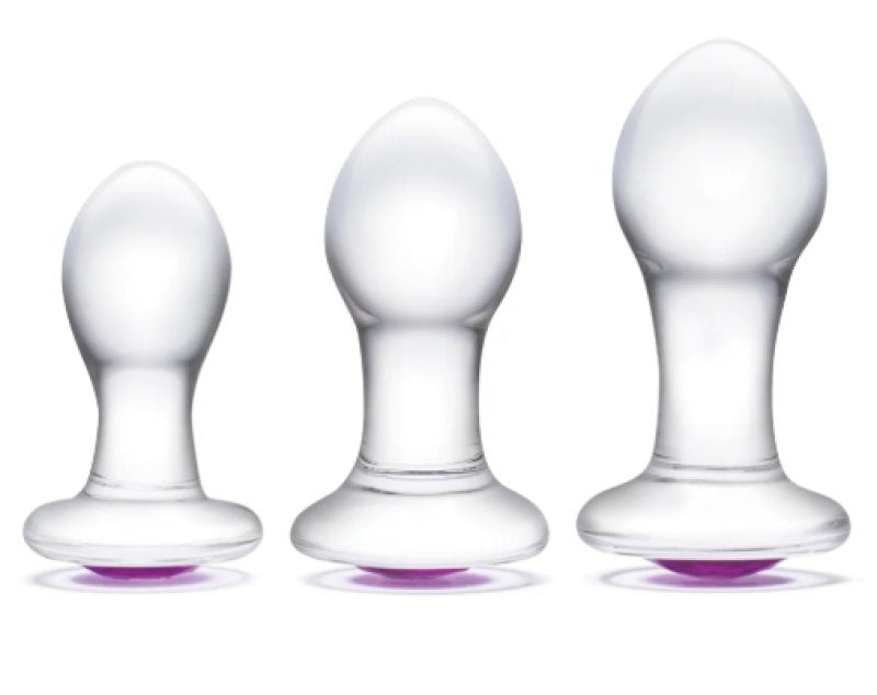 Glas 3 Inch 3.5 Inch 4 Inch 3-Piece Bling Bling Anal Training Set Glass Butt Plugs