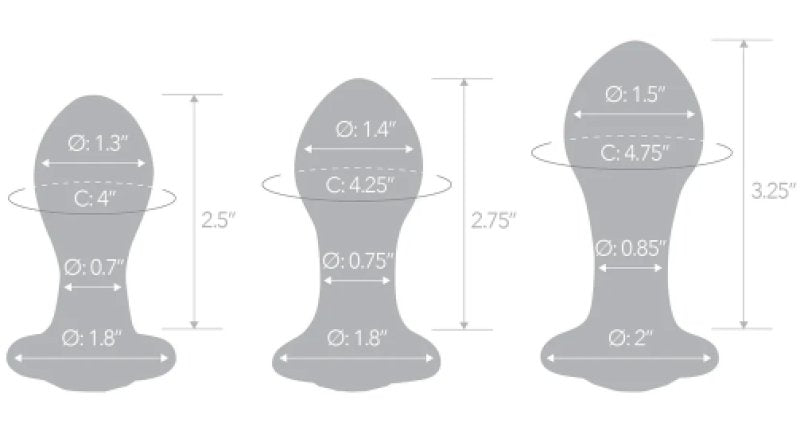 Glas 3 Inch 3.5 Inch 4 Inch 3-Piece Bling Bling Anal Training Set Glass Butt Plugs