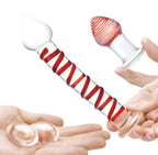 Glas 4-Piece Mr. Swirly Set with Red Swirl Kegal Balls and 3.25 Inch Butt Plug