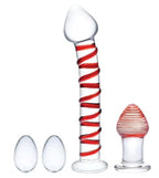 Glas 4-Piece Mr. Swirly Set with Red Swirl Kegal Balls and 3.25 Inch Butt Plug