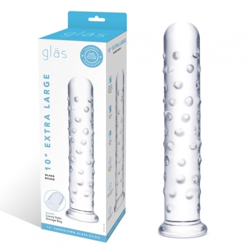 Glas 10 Inch Extra Large Clear Glass Dildo With Textured Ridges and Smooth Tapered Tip