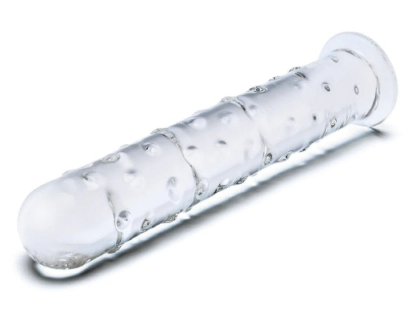 Glas 10 Inch Extra Large Clear Glass Dildo With Textured Ridges and Smooth Tapered Tip