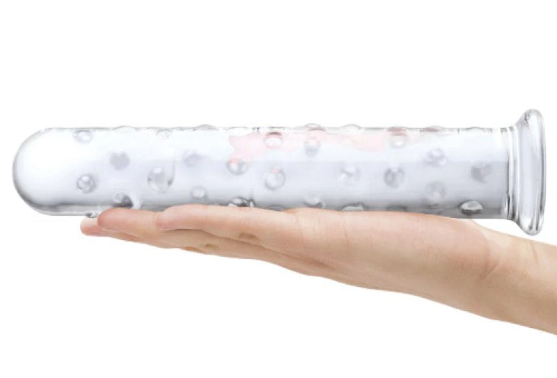 Glas 10 Inch Extra Large Clear Glass Dildo With Textured Ridges and Smooth Tapered Tip