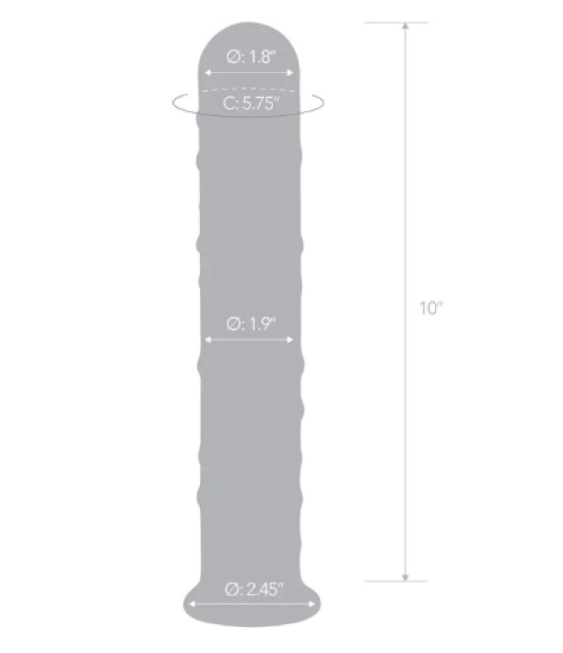Glas 10 Inch Extra Large Clear Glass Dildo With Textured Ridges and Smooth Tapered Tip