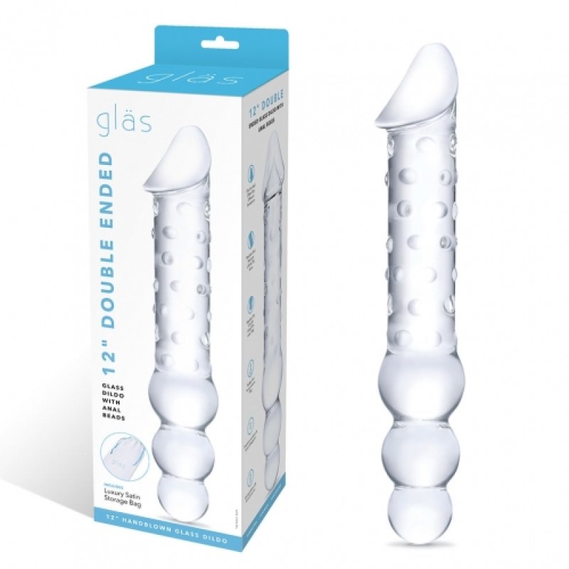 Glas 12 Inch Clear Double Ended Glass Dildo With Anal Beads