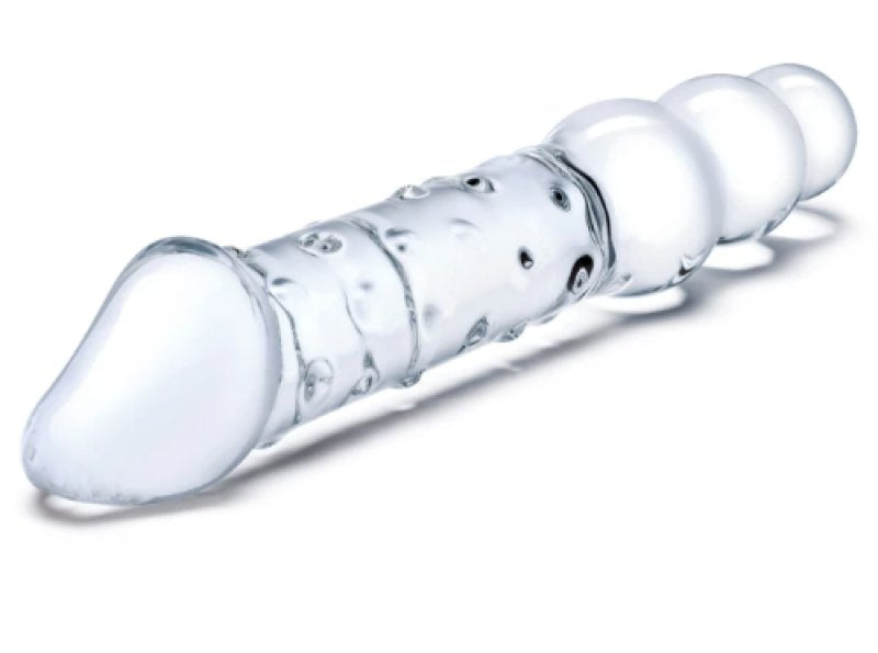 Glas 12 Inch Clear Double Ended Glass Dildo With Anal Beads