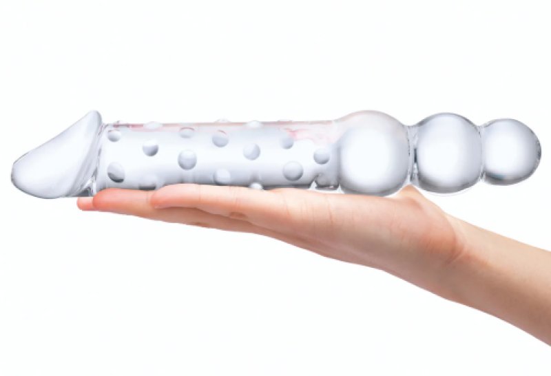 Glas 12 Inch Clear Double Ended Glass Dildo With Anal Beads
