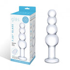 Glas 7.25 Inch Clear Glass Beaded Butt Plug with Graduated Beads and Flared Base