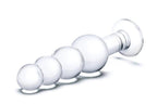 Glas 7.25 Inch Clear Glass Beaded Butt Plug with Graduated Beads and Flared Base