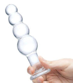 Glas 7.25 Inch Clear Glass Beaded Butt Plug with Graduated Beads and Flared Base
