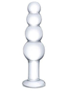 Glas 7.25 Inch Clear Glass Beaded Butt Plug with Graduated Beads and Flared Base