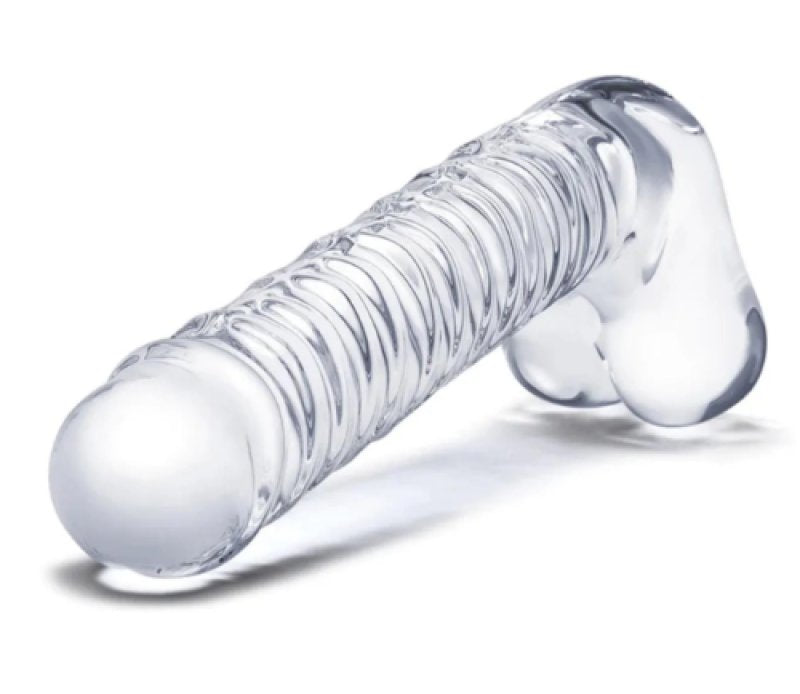 Glas 8 Inch Clear Realistic Ribbed G-Spot Dildo With Balls
