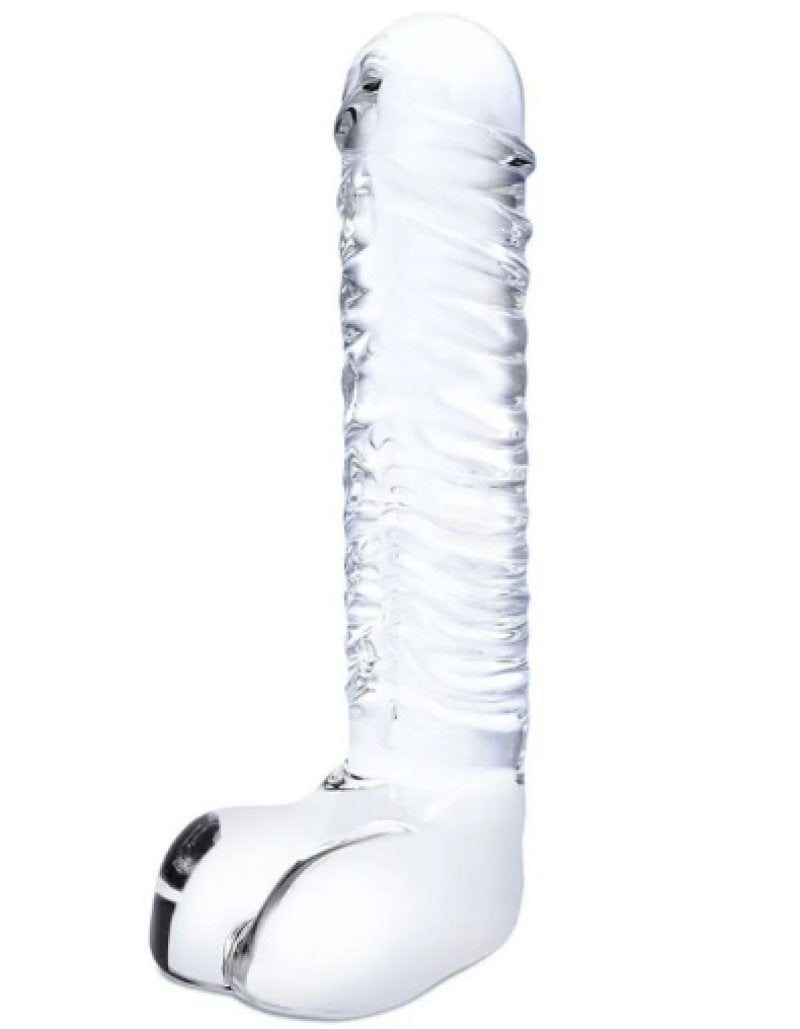 Glas 8 Inch Clear Realistic Ribbed G-Spot Dildo With Balls