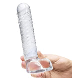 Glas 8 Inch Clear Realistic Ribbed G-Spot Dildo With Balls