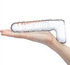 Glas 8 Inch Clear Realistic Ribbed G-Spot Dildo With Balls