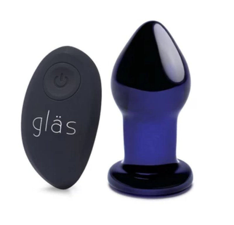 Glas 3.5 Inch Remote Controlled Vibrating Butt Plug in Deep Blue