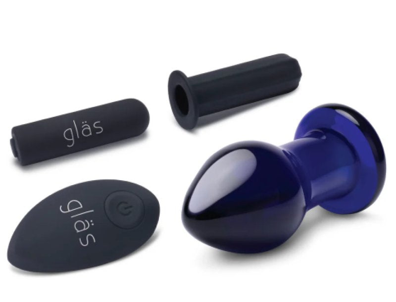 Glas 3.5 Inch Remote Controlled Vibrating Butt Plug in Deep Blue