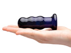 Glas 3.5 Inch Remote Controlled Vibrating Beaded Butt Plug in Black and Purple