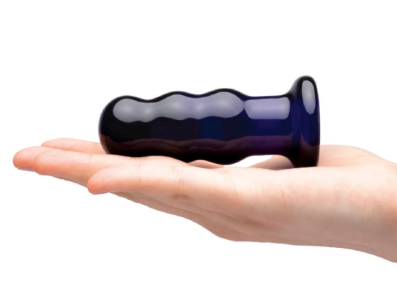 Glas 3.5 Inch Remote Controlled Vibrating Beaded Butt Plug in Black and Purple