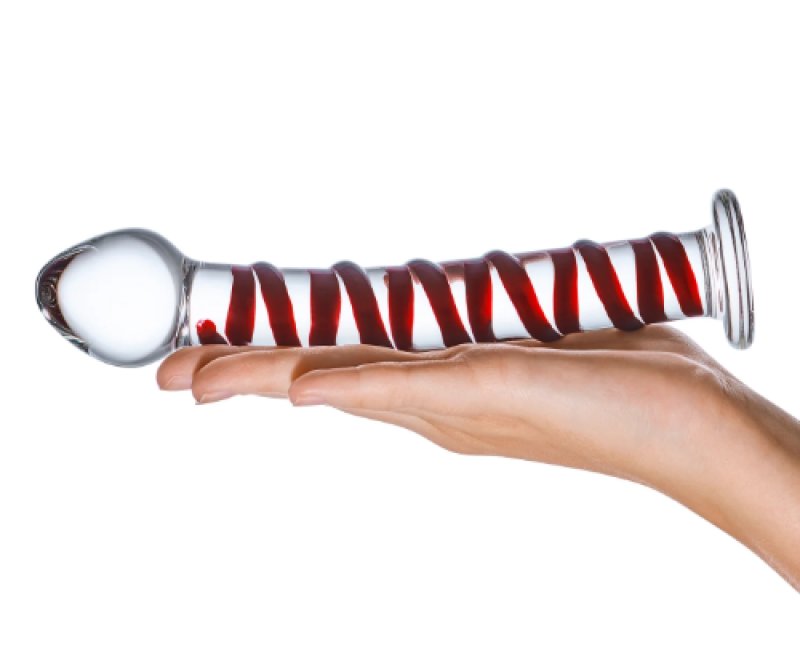 Glas 8 Inch Mr. Swirly Red Spiral Handblown Glass Dildo > Glass > Dildos