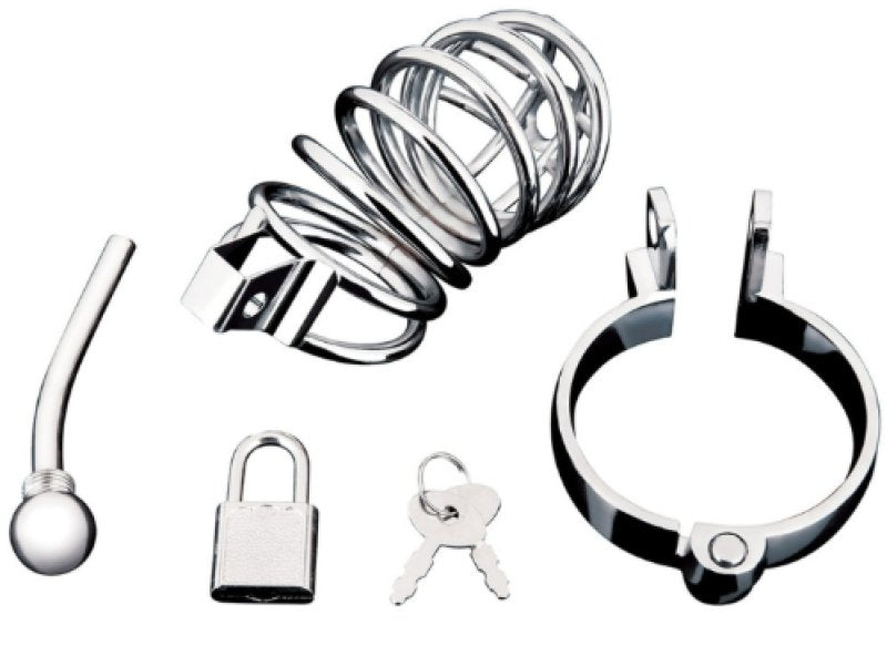 Blue Line Urethral Play Cock Cage Metal Ring – Firm Bulb Metal Cock Cage Secondary image