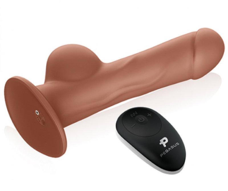 Pegasus 8 Inch Remote Control Realistic Silicone Dildo with Balls and Adjustable Harness Brown > Dildos > Strap On Harnesses