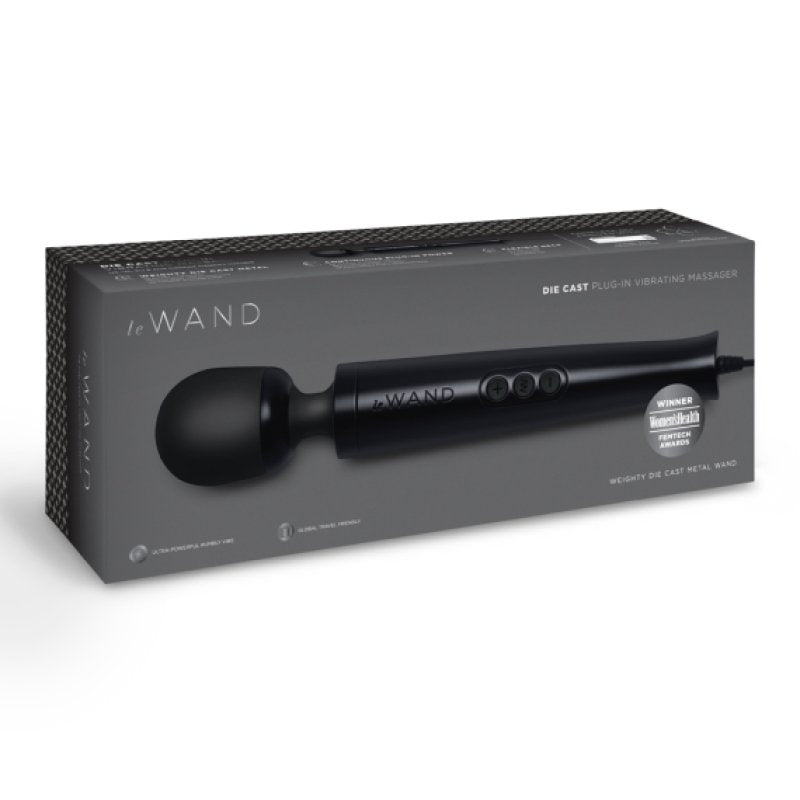 Le Wand Diecast Plug-In Massager Black Corded Metal Body with 10 Speeds and 20 Vibration Patterns