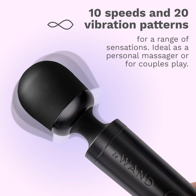 Le Wand Diecast Plug-In Massager Black Corded Metal Body with 10 Speeds and 20 Vibration Patterns