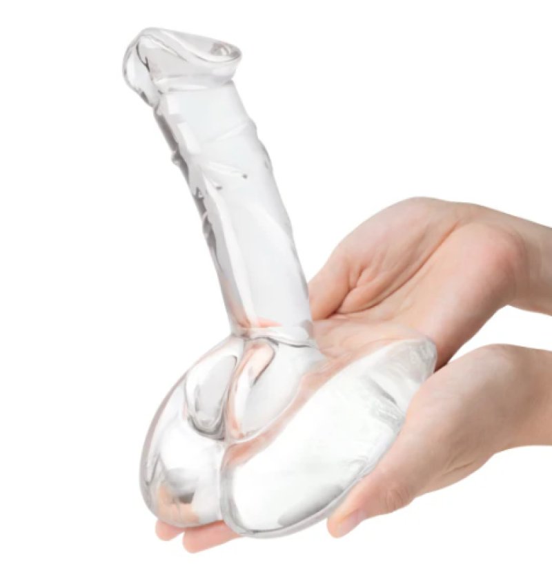 Glas 7.5 Inch Rideable Standing Clear Glass Cock with Stability Base