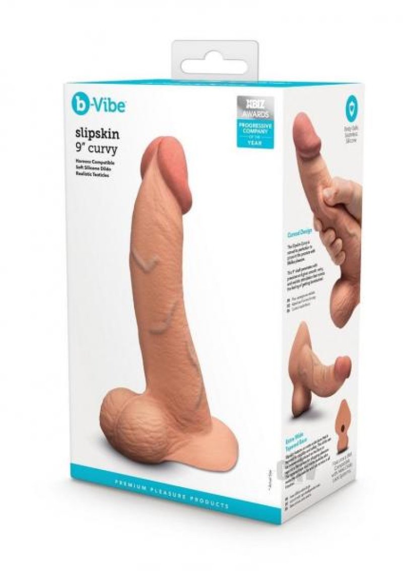 b-Vibe Slipskin Realistic Silicone Dildo 9 Inch Curved Mocha > Dildos > Large Dildos