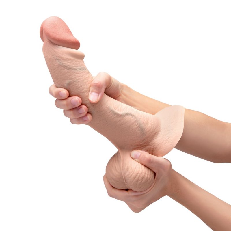 b-Vibe Slipskin Realistic Silicone Dildo 10 Inch Curved Cream > Dildos > Large Dildos