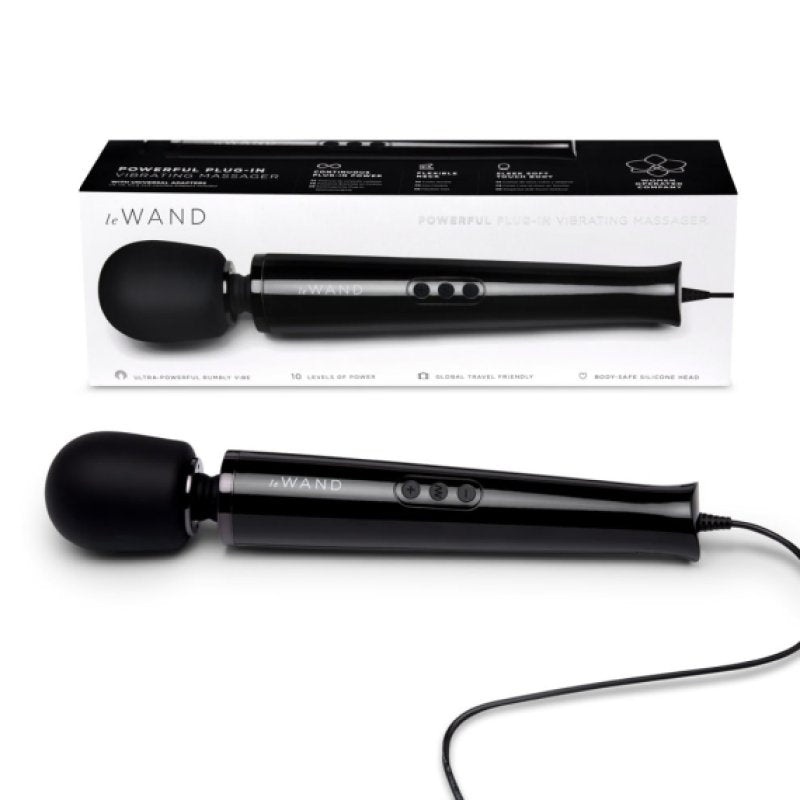 Le Wand Plug-In Black Powerful Vibrating Massager with 8-Foot Cord
