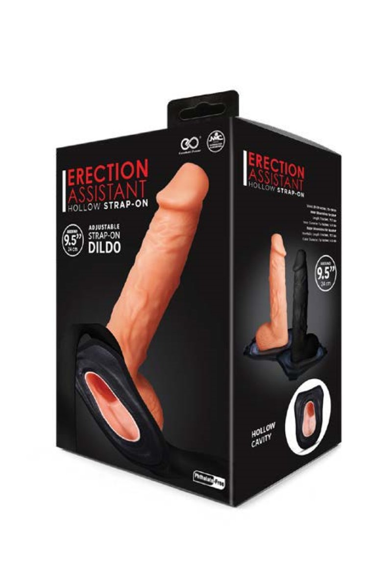 Erection Assistant Hollow Strap On 9.5 Inch Flesh Adjustable Harness Dildo