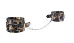 Leopard Frenzy Fancy Wrist Cuffs Adjustable Size with D Ring Chain 5.5 to 8.3 Inch Circumference