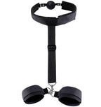 Domination Restraints Desire Bondage Wrist Cuffs with Black Silicone Ball Gag