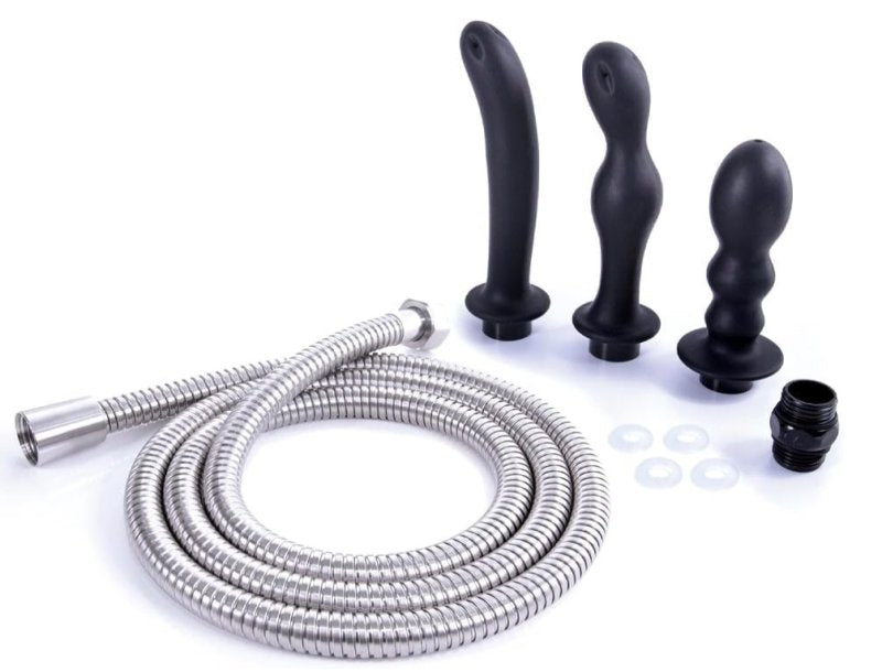 Hydro Series Splashy 3 Butt Plugs with Hose Kit Stainless Steel Spraying Anal Douche Set