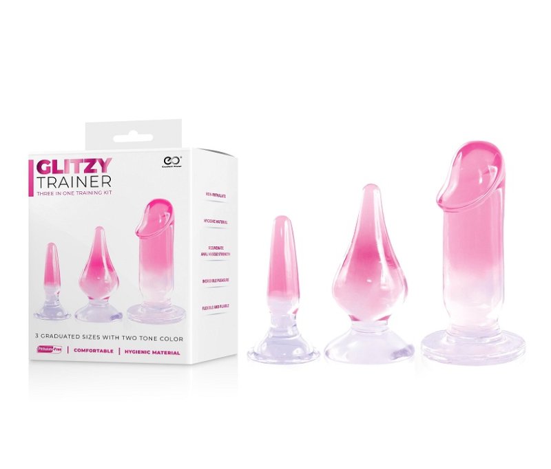Glitzy Trainer 3 in 1 Dong Mixed Set Pink with 3 Graduated Sizes and Two Tone Color > Sex Toys > Dilators